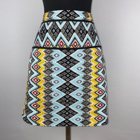 Ann Taylor LOFT 6 Multicolor Patterned Woven-Like Textured Skirt Lined - Picture 2 of 12